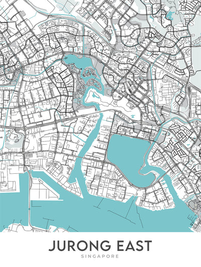 Moderner Stadtplan von Jurong East, Singapur: JCube, IMM, Chinesischer Garten, Jurong Lake Gardens, Ng Teng Fong Hospital