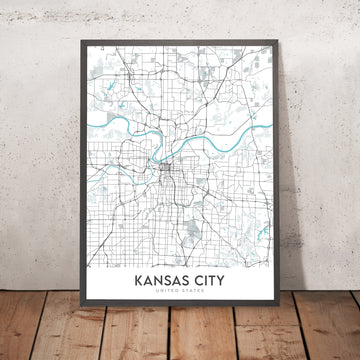 Mappa moderna della città di Kansas City, MO: Centro, Country Club Plaza, Kauffman Stadium, I-70, I-35 