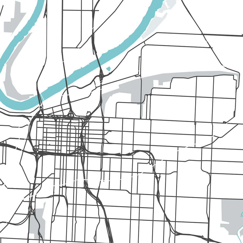 Modern City Map of Kansas City, MO: Downtown, Country Club Plaza, Kauffman Stadium, I-70, I-35
