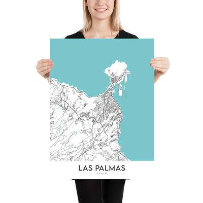 Plan de la ville moderne de Las Palmas, Espagne : Vegueta, Triana, Ciudad Jardín, Cathédrale de Santa Ana, Playa de Las Canteras