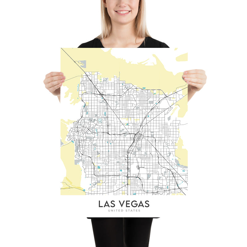 Modern City Map of Las Vegas, NV: Strip, Downtown, Red Rock Canyon, Fremont St.