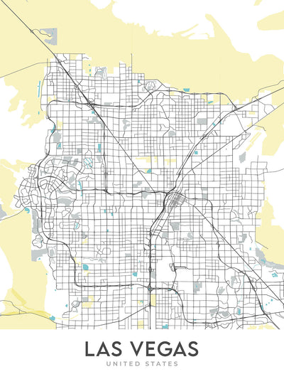 Modern City Map of Las Vegas, NV: Strip, Downtown, Red Rock Canyon, Fremont St.