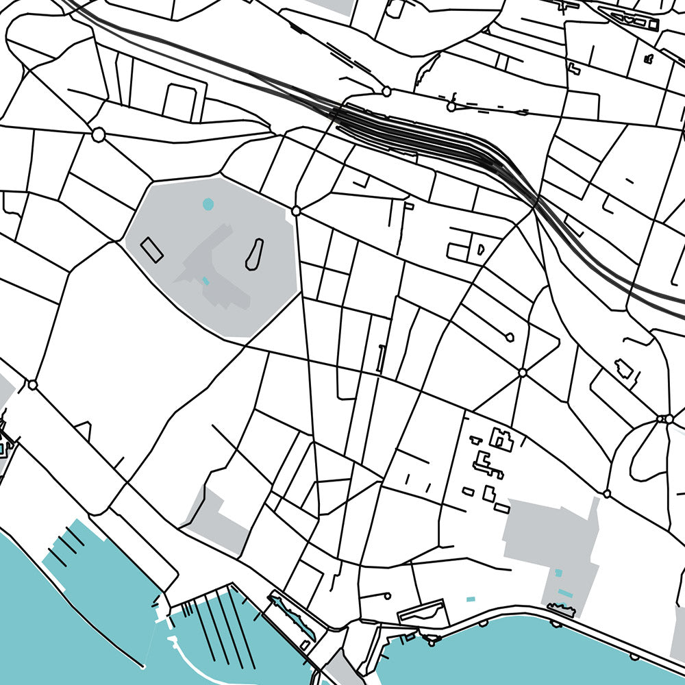 Modern City Map of Lausanne: Lake Geneva, Palais de Rumine, Cathedrale, Chateau St-Maire, Parc de Mon-Repos