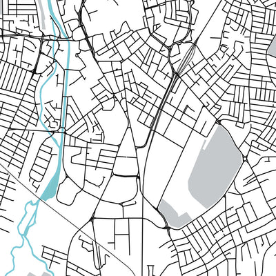 Plan de la ville moderne de Leicester, Royaume-Uni : centre-ville, université, cathédrale, château, centre spatial