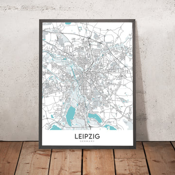 Mapa moderno de la ciudad de Leipzig, Alemania: Zentrum, Leipzig Hauptbahnhof, Bundesautobahn 9, Universidad de Leipzig, Iglesia de Santo Tomás