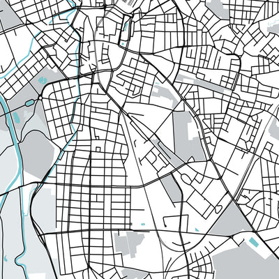 Plan de la ville moderne de Leipzig, Allemagne : Zentrum, Leipzig Hauptbahnhof, Bundesautobahn 9, Université de Leipzig, Église Saint-Thomas