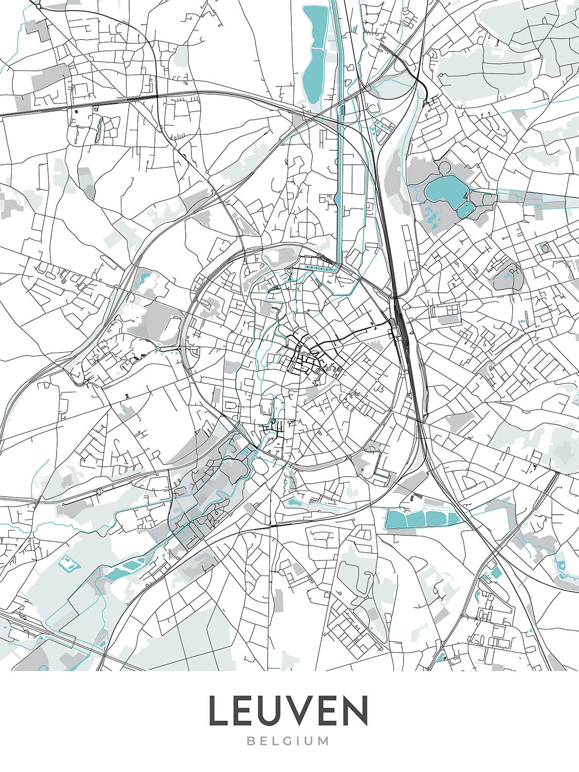 Modern City Map of Leuven, Belgium: Town Hall, University, Botanical Garden, E40, A2