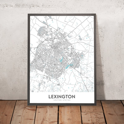 Modern City Map of Lexington, KY: UK, Rupp Arena, Horse Park, Convention Center, Opera House