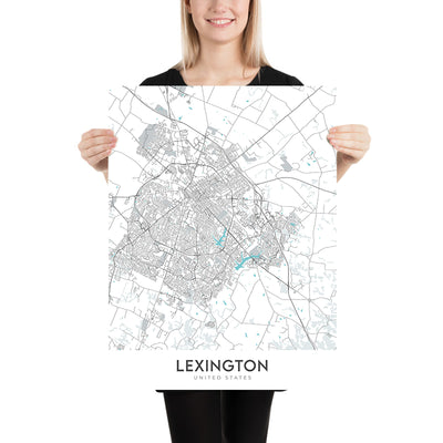 Mapa moderno de la ciudad de Lexington, KY: Reino Unido, Rupp Arena, Horse Park, Centro de convenciones, Ópera