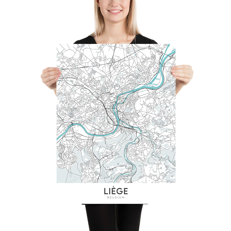 Mapa moderno de la ciudad de Lieja, Bélgica: Cathédrale, Parc de la Boverie, Grand Curtius, A602, A604