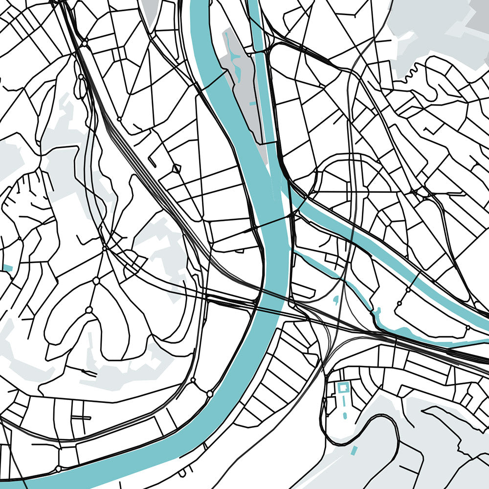 Modern City Map of Liège, Belgium: Cathédrale, Parc de la Boverie, Grand Curtius, A602, A604