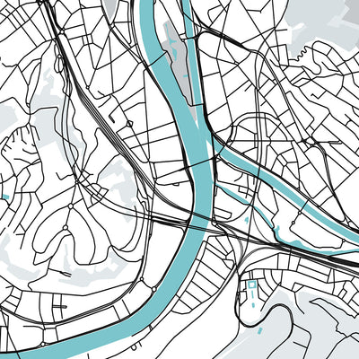 Mapa moderno de la ciudad de Lieja, Bélgica: Cathédrale, Parc de la Boverie, Grand Curtius, A602, A604
