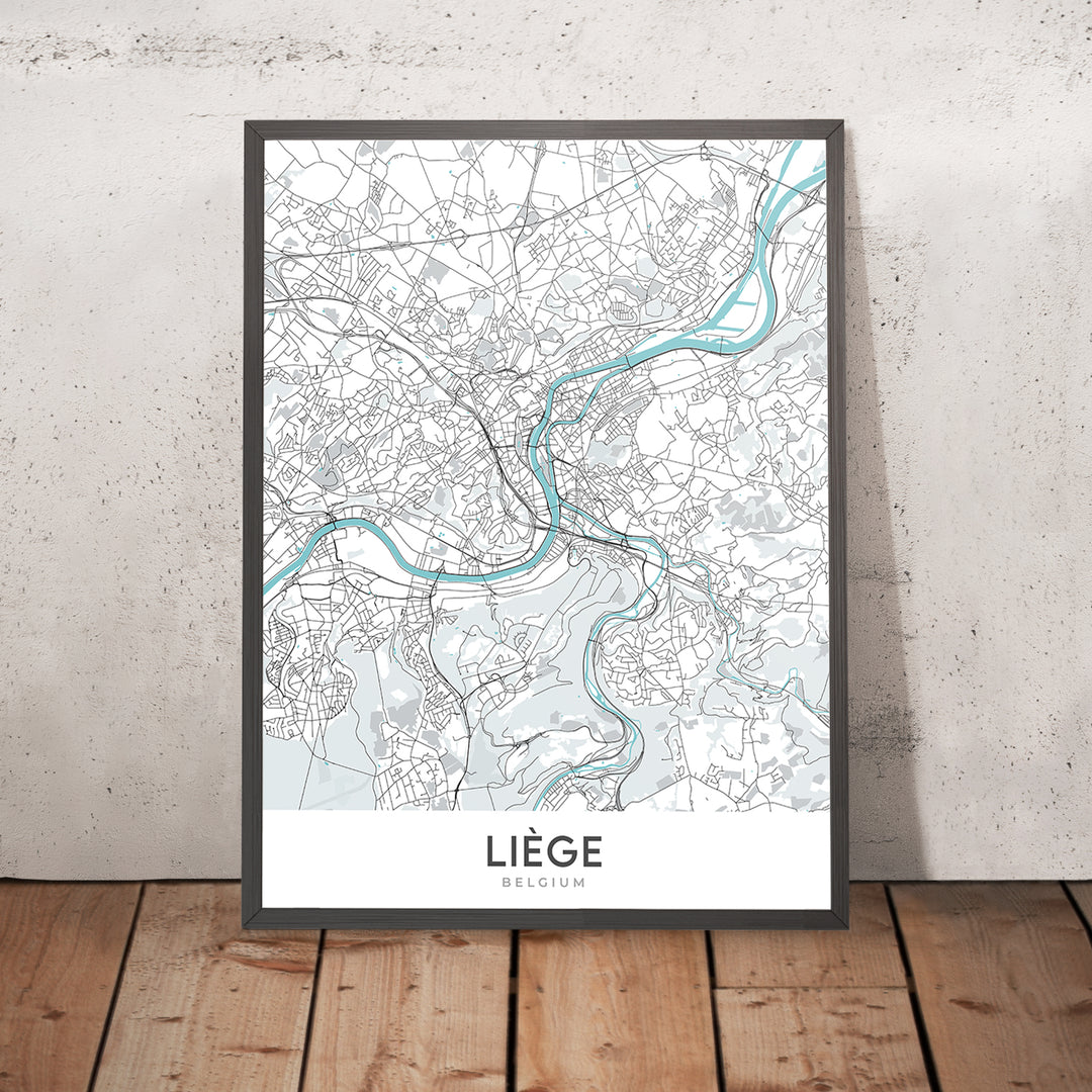 Modern City Map of Liège, Belgium: Cathédrale, Parc de la Boverie, Gra ...