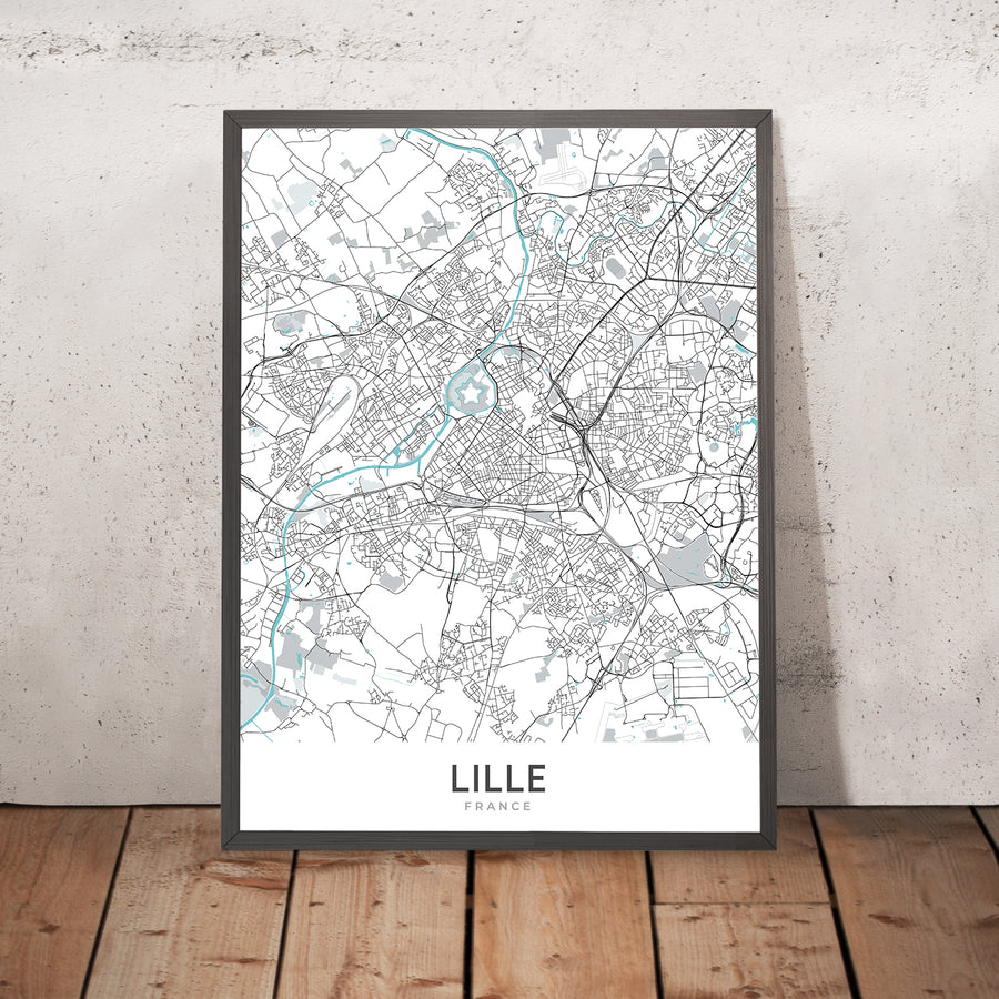 Modern City Map of Lille, France: Vieux-Lille, Palais des Beaux-Arts, Grand Place, A25, N356