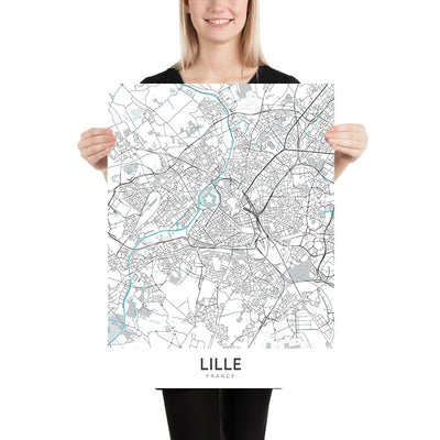 Plan de la ville moderne de Lille, France : Vieux-Lille, Palais des Beaux-Arts, Grand Place, A25, N356