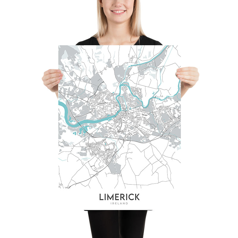 Simple Map Limerick Modern City Map of Limerick, Ireland: King John's Castle, Thomond Park ...
