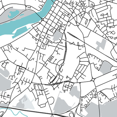 Plan de la ville moderne de Limerick, Irlande : Château du Roi Jean, Thomond Park, Université de Limerick, N18, N21