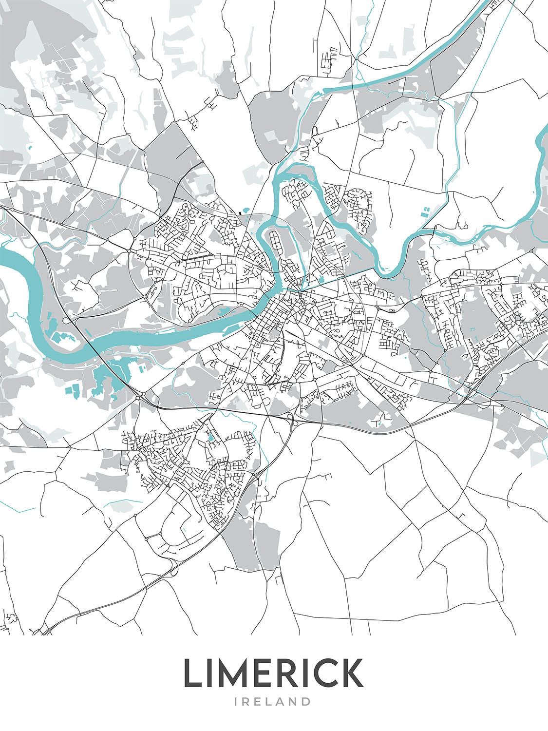 Limerick Junction Map Modern City Map of Limerick, Ireland: King John's Castle, Thomond Park ...