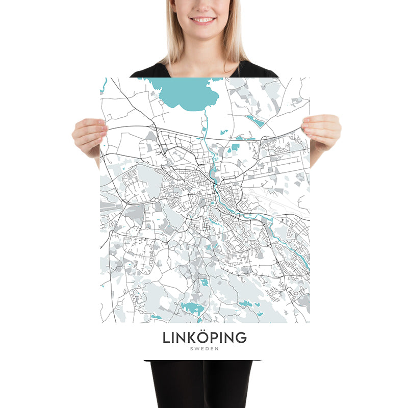 Modern City Map of Linköping, Sweden: Cathedral, Castle, University, E4, Stångebro