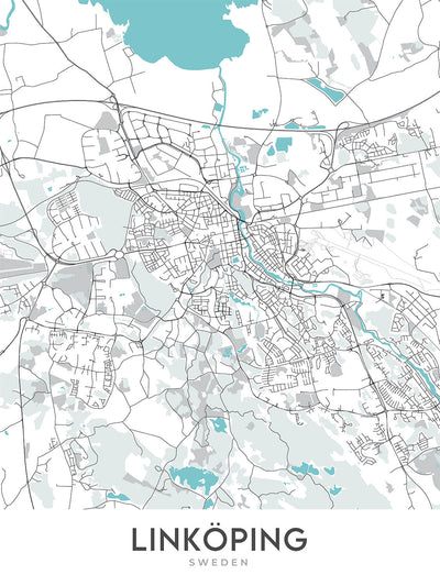 Mapa moderno de la ciudad de Linköping, Suecia: Catedral, Castillo, Universidad, E4, Stångebro
