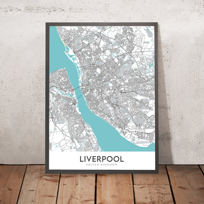 Mapa moderno de la ciudad de Liverpool, Reino Unido: centro de la ciudad, St George's Hall, Tate Liverpool, Anfield, M62