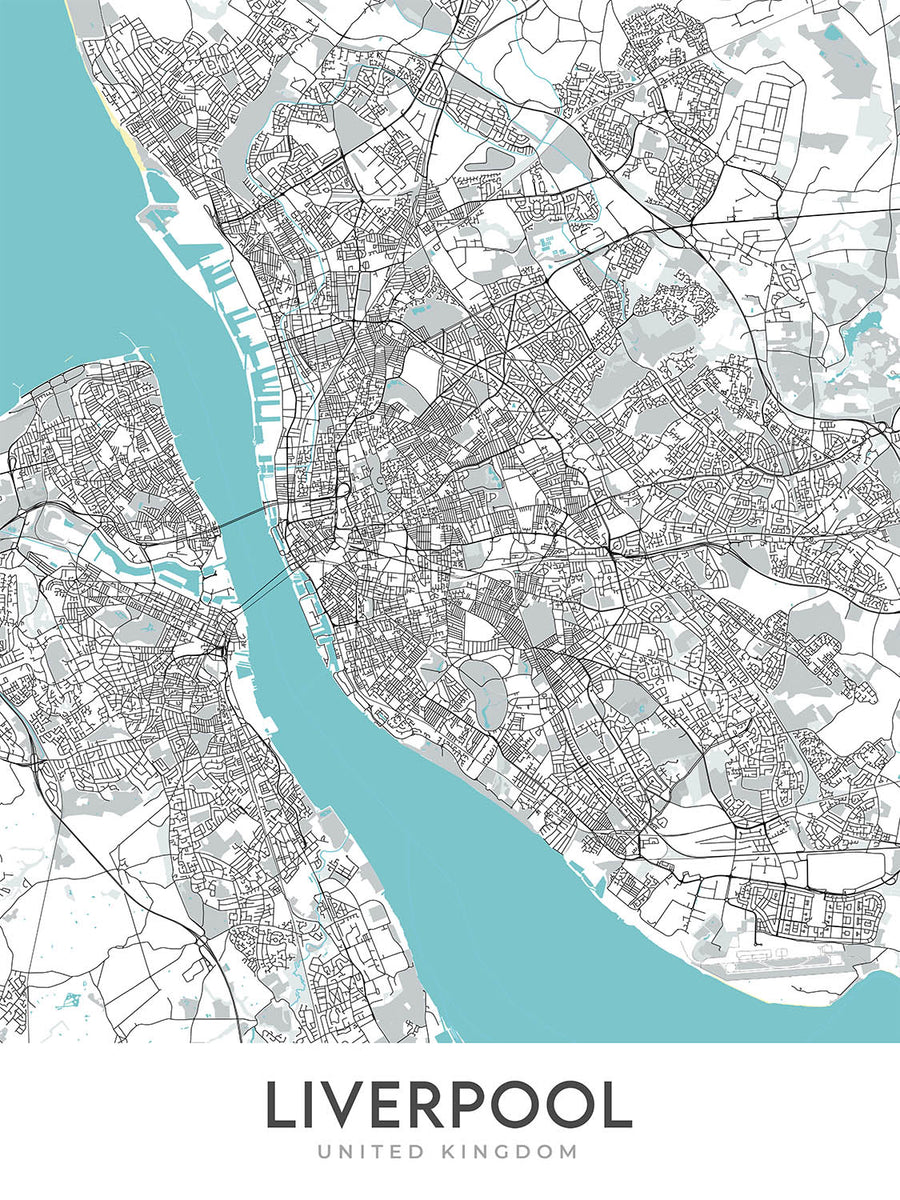 Mapa moderno de la ciudad de Liverpool, Reino Unido: centro de la ciudad, St George&