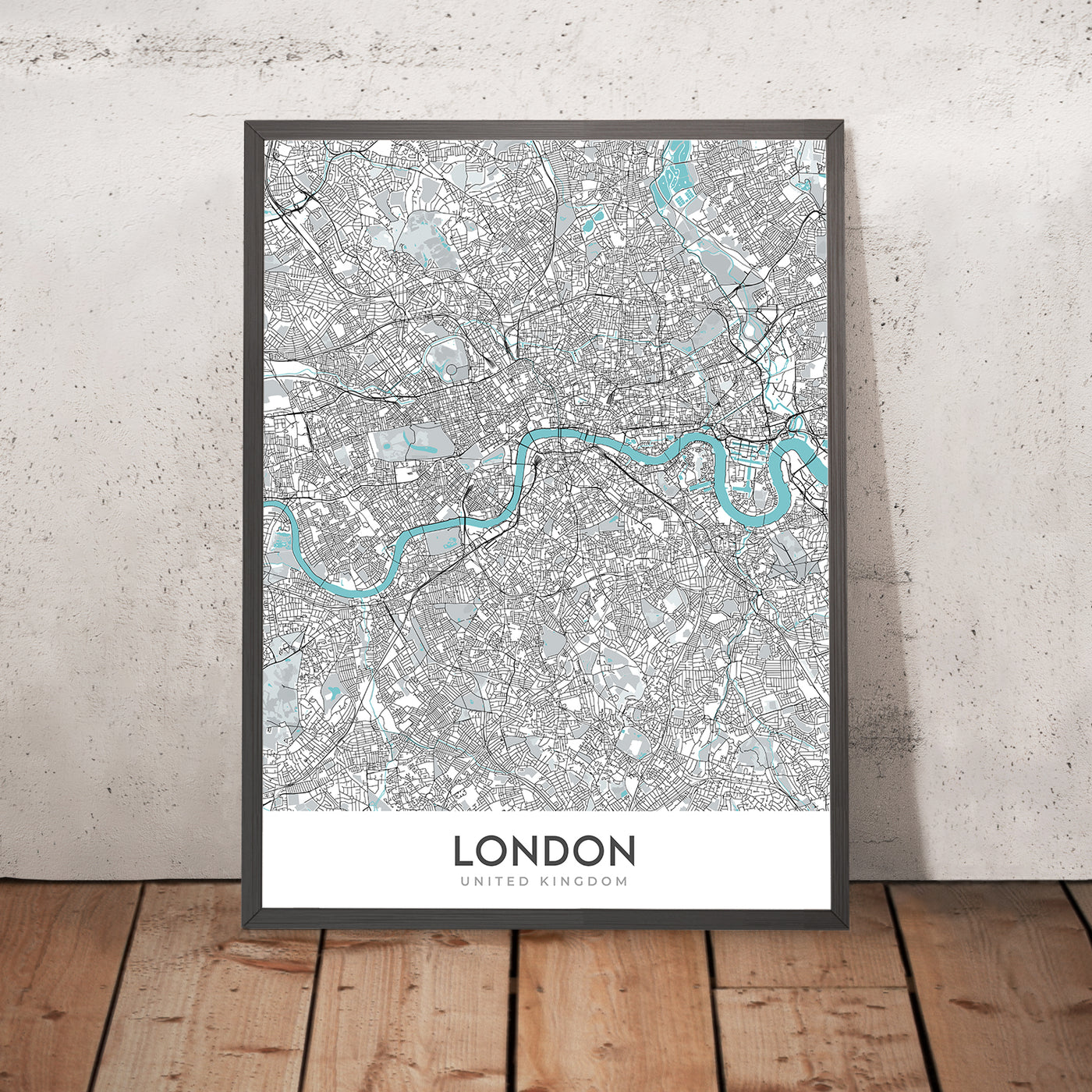 Plan de la ville moderne de Londres, Royaume-Uni : Westminster, le palais de Buckingham, la tour de Londres, la Tamise, la cathédrale Saint-Paul