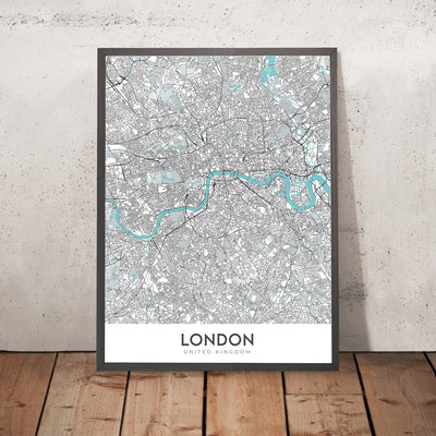 Modern City Map of London, UK: Westminster, Buckingham Palace, Tower of London, River Thames, St. Paul's Cathedral