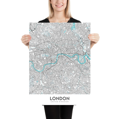 Moderner Stadtplan von London, Großbritannien: Westminster, Buckingham Palace, Tower of London, Themse, St. Paul's Cathedral