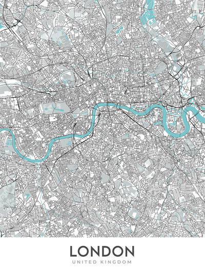 Mapa moderno de la ciudad de Londres, Reino Unido: Westminster, Palacio de Buckingham, Torre de Londres, Río Támesis, Catedral de San Pablo