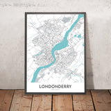 Moderne Stadtkarte von Londonderry, NI: Bogside, Brandywell, Craigavon Bridge, Foyle Bridge, Guildhall 
