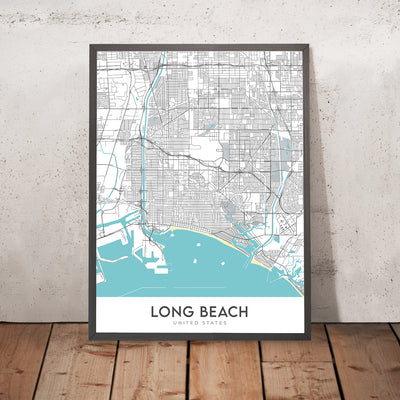 Modern City Map of Long Beach, CA: Downtown, Aquarium, Pike Outlets, Queen Mary, Shoreline Village