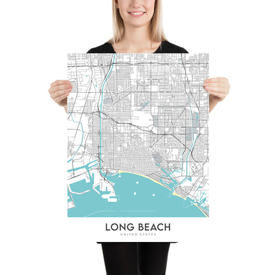Modern City Map of Long Beach, CA: Downtown, Aquarium, Pike Outlets, Queen Mary, Shoreline Village