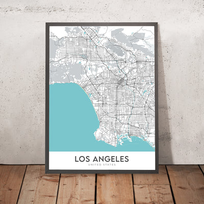 Moderner Stadtplan von Los Angeles, Kalifornien: Innenstadt, Hollywood, Beverly Hills, Santa Monica, Venedig