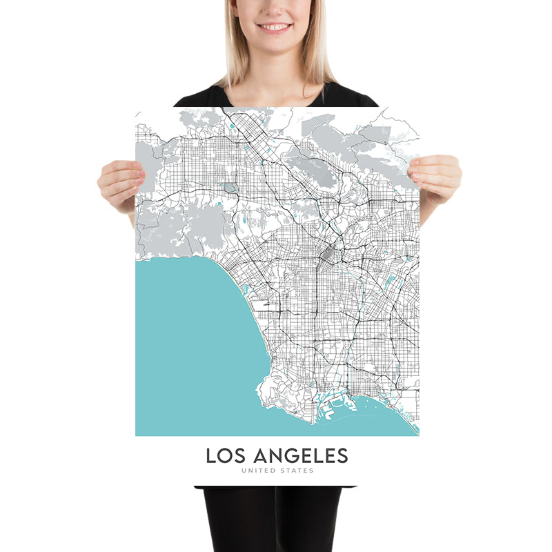Modern City Map of Los Angeles, CA: Downtown, Hollywood, Beverly Hills, Santa Monica, Venice