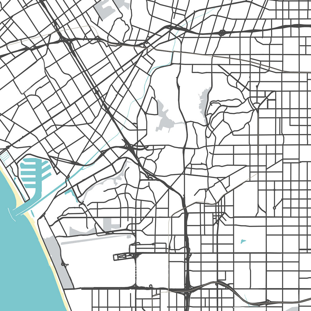 Moderner Stadtplan von Los Angeles, Kalifornien: Innenstadt, Hollywood, Beverly Hills, Santa Monica, Venedig