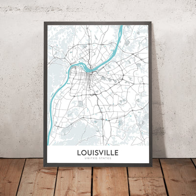 Mapa moderno de la ciudad de Louisville, KY: centro, antiguo Louisville, Highlands, Muhammad Ali Center, Churchill Downs