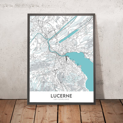 Modern City Map of Lucerne, Switzerland: Altstadt, Chapel Bridge, Jesuit Church, Swiss Museum of Transport, Bundesstrasse 2