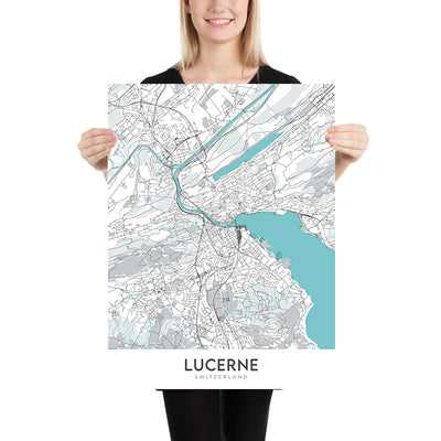 Moderner Stadtplan von Luzern, Schweiz: Altstadt, Kapellbrücke, Jesuitenkirche, Verkehrshaus der Schweiz, Bundesstrasse 2