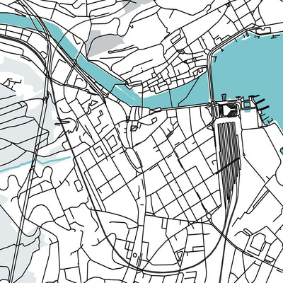 Mapa moderno de la ciudad de Lucerna, Suiza: Altstadt, Puente de la Capilla, Iglesia de los Jesuitas, Museo Suizo del Transporte, Bundesstrasse 2
