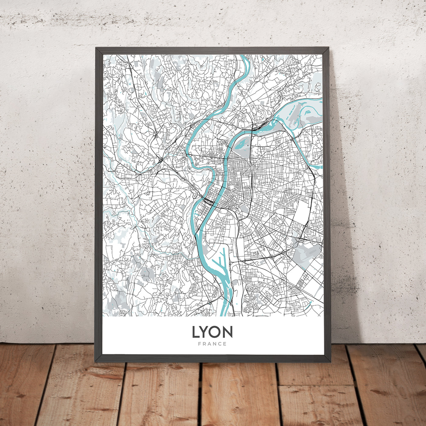 Modern City Map of Lyon, France: Croix-Rousse, Notre-Dame, Parc de la Tête d'Or, Presqu'île, Vieux Lyon
