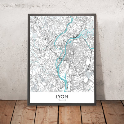 Moderner Stadtplan von Lyon, Frankreich: Croix-Rousse, Notre-Dame, Parc de la Tête d'Or, Presqu'île, Vieux Lyon