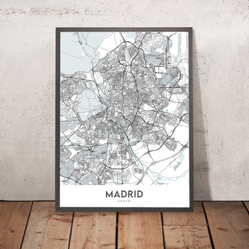 Mappa della città moderna di Madrid, Spagna: Palazzo Reale, Prado, Retiro, Gran Vía, Casa de Campo 
