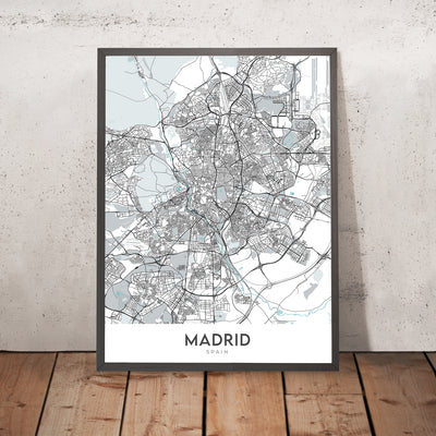 Mapa moderno de la ciudad de Madrid, España: Palacio Real, Prado, Retiro, Gran Vía, Casa de Campo