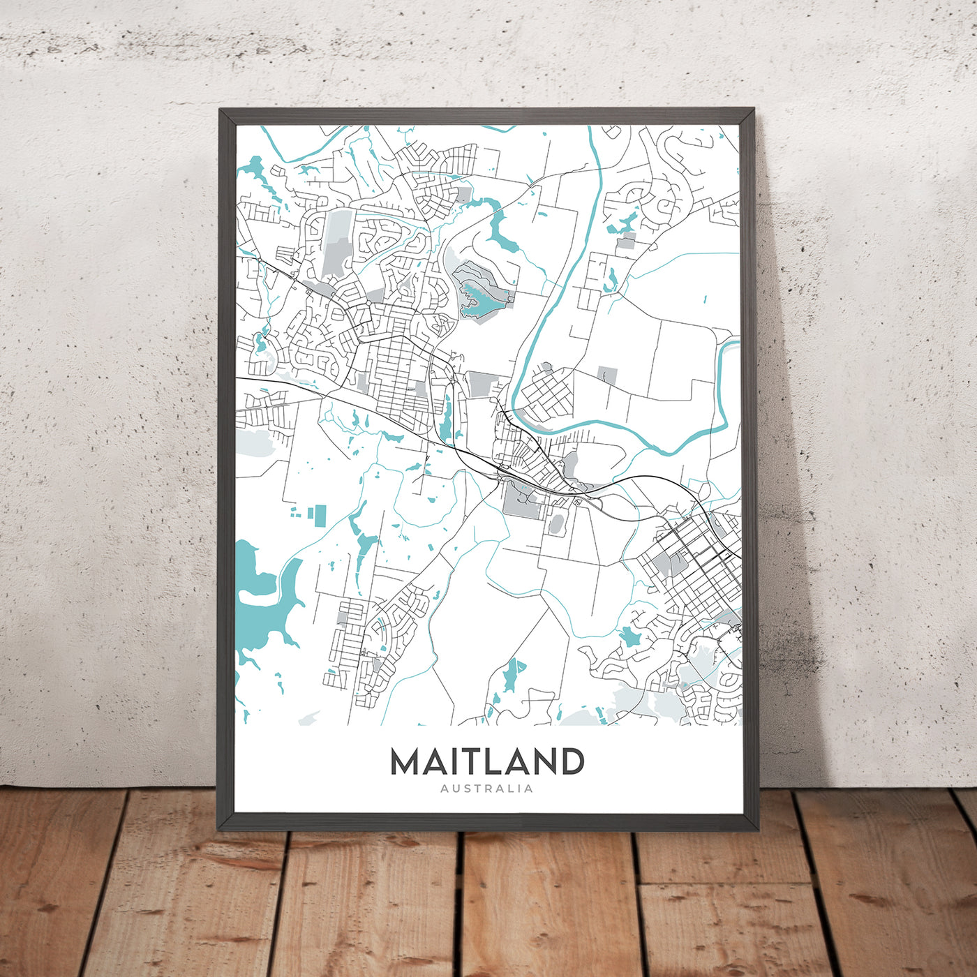 Plan de la ville moderne de Maitland, Nouvelle-Galles du Sud : prison de Maitland, musée de Maitland, hôtel de ville de Maitland, New England Hwy, Pacific Hwy