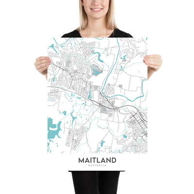Moderner Stadtplan von Maitland, NSW: Maitland Gaol, Maitland Museum, Maitland Town Hall, New England Hwy, Pacific Hwy