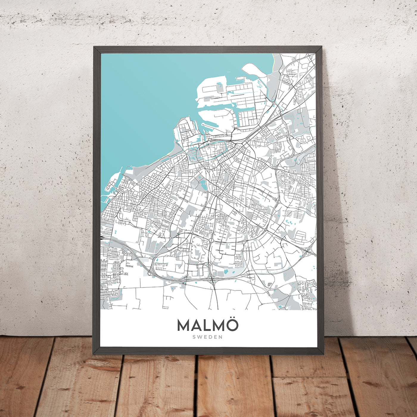 Plan de la ville moderne de Malmö, Suède : Västra Innerstaden, Östra Innerstaden, Möllevången, Gamla Staden, E20
