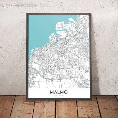 Modern City Map of Malmö, Sweden: Västra Innerstaden, Östra Innerstaden, Möllevången, Gamla Staden, E20