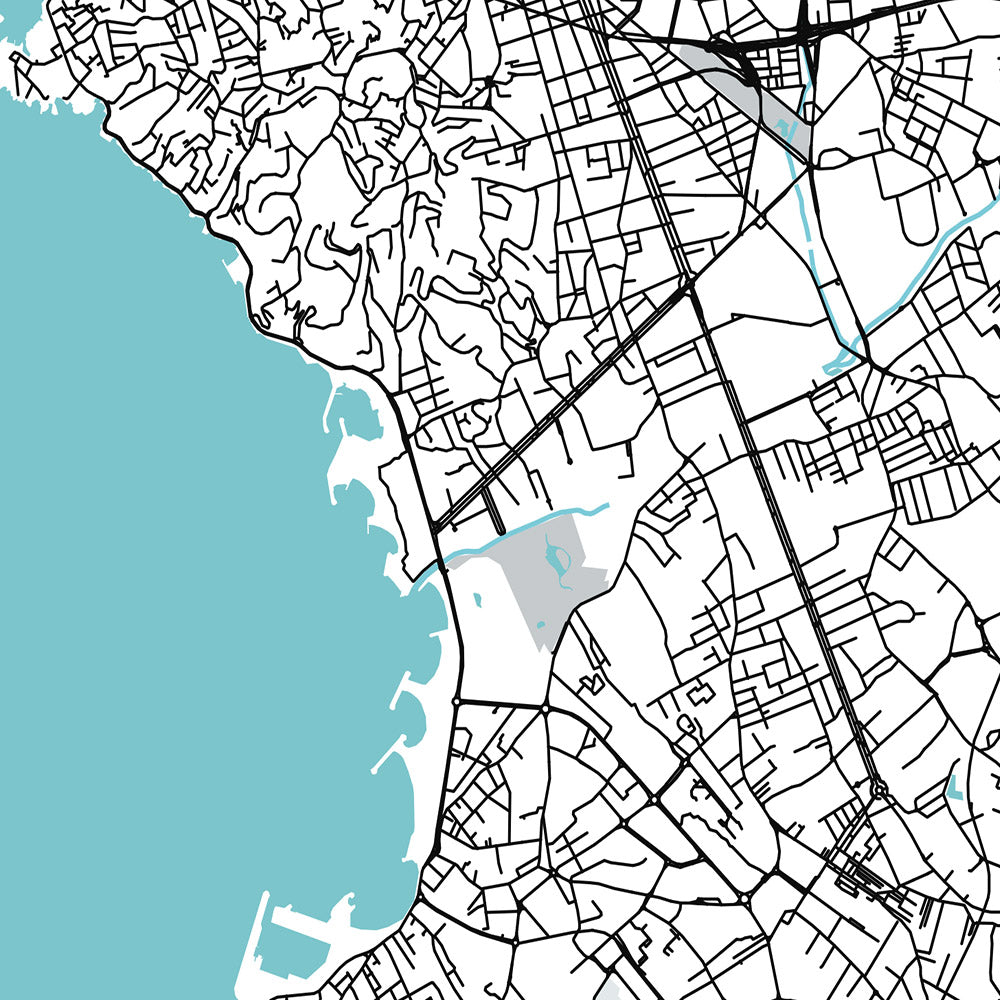 Moderner Stadtplan von Marseille, Frankreich: Panier, Corniche, Stade Vélodrome, Palais Longchamp, Calanques