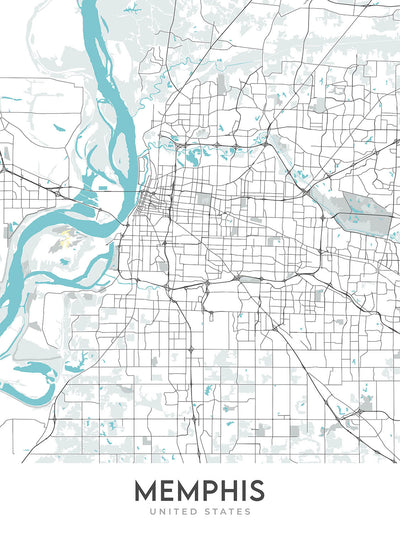 Modern City Map of Memphis, TN: Downtown, Graceland, FedEx Forum, I-40, I-240